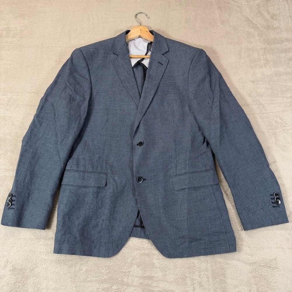 Bianco Brioni Mens 40R Linen Blazer Blue Houndstooth Sport Coat Surgeon Cuffs